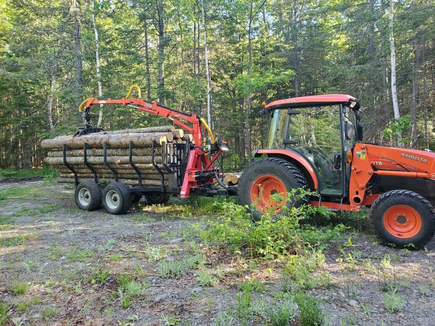 Woody Equipment 9' 9'' Forestry Trailer Model 10-66 HV with Gooseneck Log Loader Model 115 HD | Pull Type | For Tractors