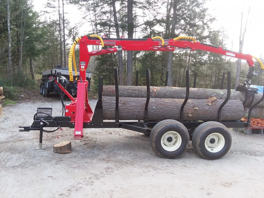 Woody Equipment 10′ Road Trailer Model 10-78 HV-R with Gooseneck Log Loader Model 130 HD & 150 HD | Pull Type | For Small Trucks & Tractors