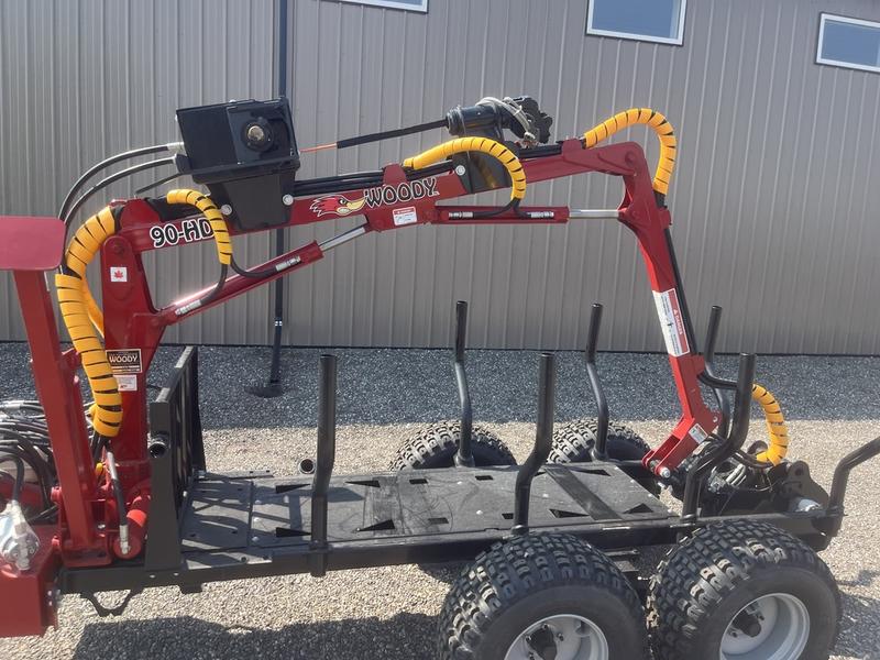 Woody Equipment 8' Forestry Trailer Model 8-52 with Gooseneck Log Loader Model 90 HD & 90 HD Plus | Included hydraulic Axle &  Grapple 28'' Hardox | Pull Type | For ATV / QUAD