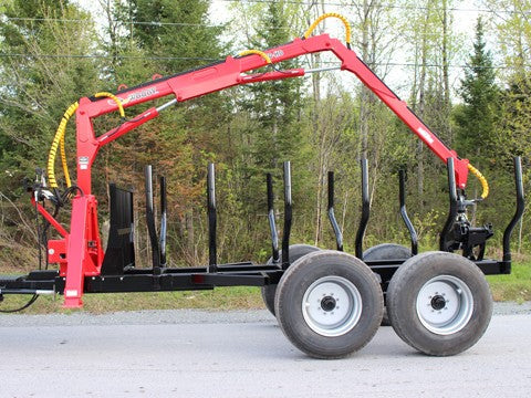 Woody Equipment 16′ Forestry Trailer Model 16-86 HV with Gooseneck Log Loader Model 170-HDT | Pull Type | For Trucks, Skidders & Tractors