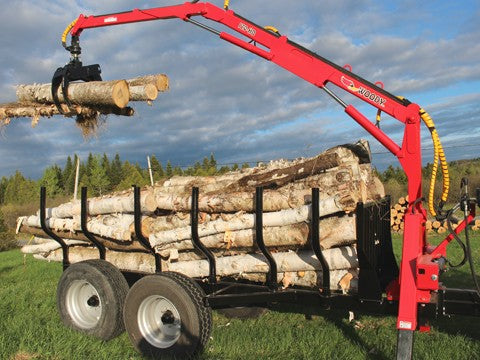 Woody Equipment 16′ Forestry Trailer Model 16-86 HV with Gooseneck Log Loader Model 170-HD | Pull Type | For Trucks, Skidders & Tractors