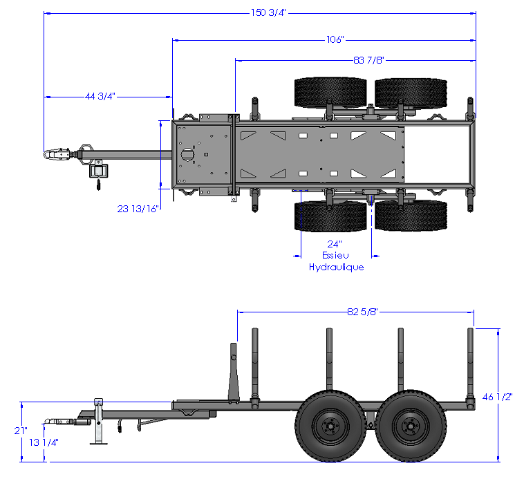 Woody Equipment 8' Forestry Trailer Model 8-52 with Gooseneck Log Loader Model 90 HD & 90 HD Plus | Included hydraulic Axle &  Grapple 28'' Hardox | Pull Type | For ATV / QUAD