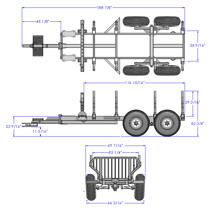 Woody Equipment 10′ Forestry Trailer Model 10-66 LP with Gooseneck Log Loader Model 125 LP | Pull Type | For Tractors