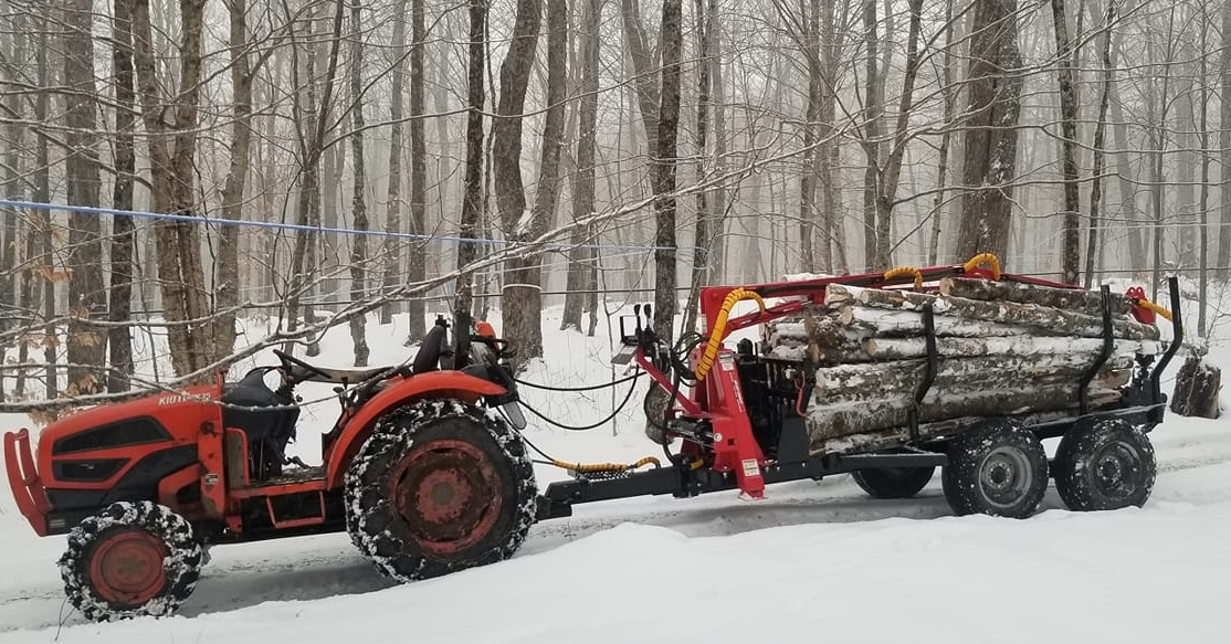 Woody Equipment 10′ Forestry Trailer Model 10-66 LP with Gooseneck Log Loader Model 125 LP | Pull Type | For Tractors