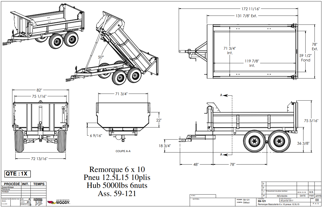 Woody Equipment Tilting Dump Trailer Model 510, 610, 612, 712, 814 & 816 | V Series | 35-100 HP | Pull Type | For Tractors