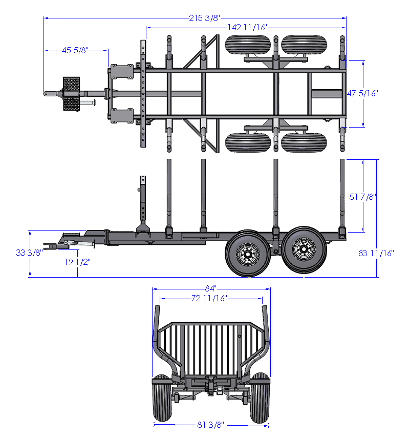 Woody Equipment 12′ Forestry Trailer Model 12-86 HV with Gooseneck Log Loader Model 150-HDT | Pull Type | For Trucks & Tractors