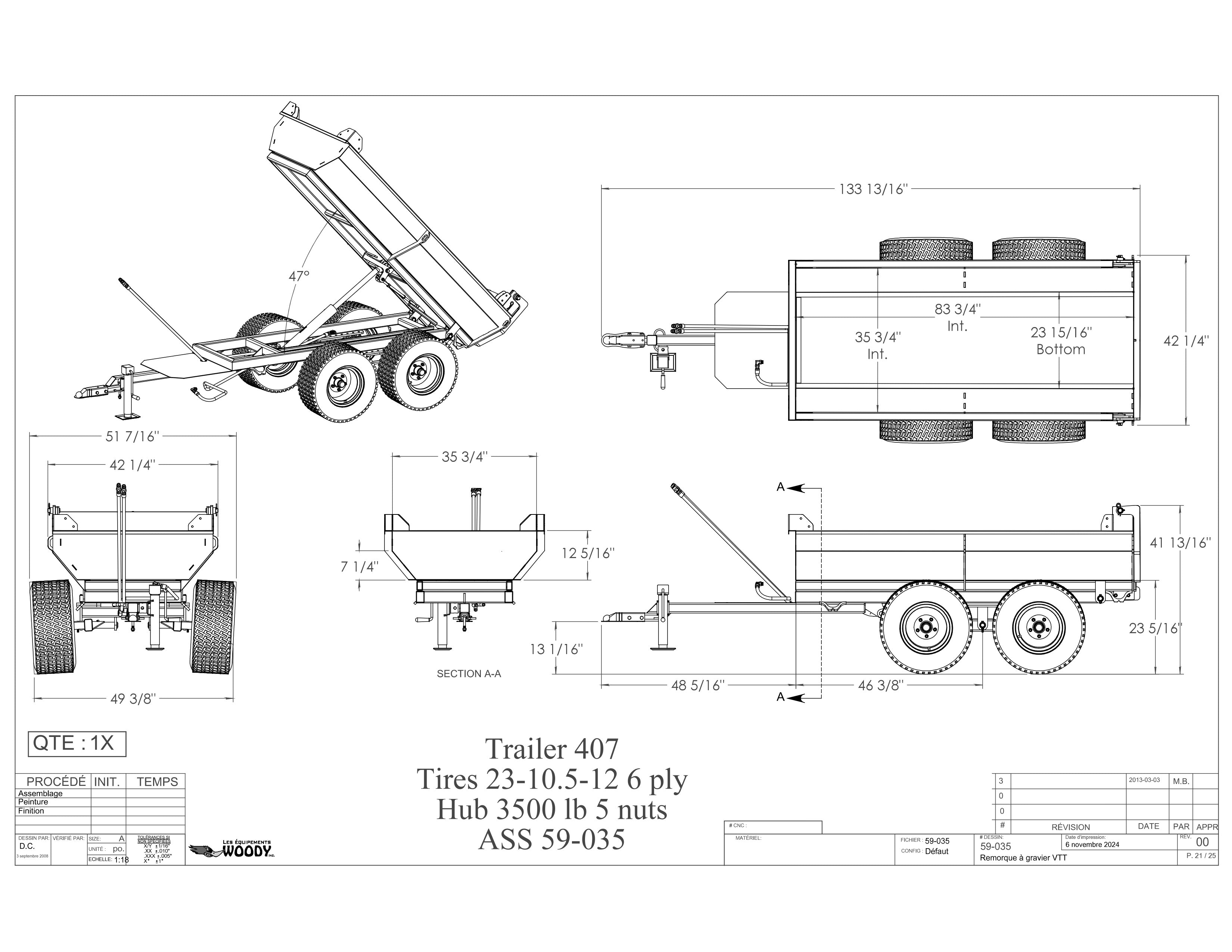 Woody Equipment Tilting Dump Trailer Model 407 & 408 V Series | 18-45 HP | Pull Type | For ATVs,  Side by Sides & Small Tractors